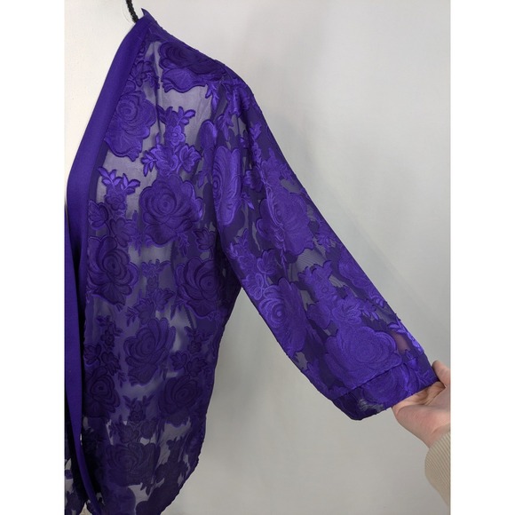 Dark Fairy Purple Floral Burnout Kimono Cardigan Sheer Bohemian Whimsigoth A076 - Picture 3 of 9